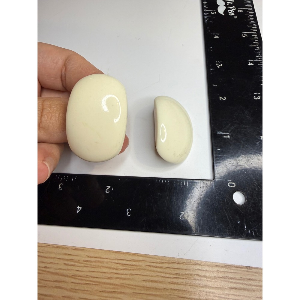 Vintage Cream Enamel Clip On Earrings Oversized Oval Statement Gold Tone Retro